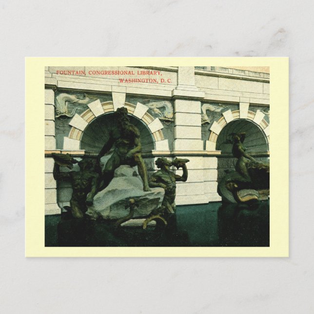 Fountain, Library of Congress, Washington DC Postcard (Front)