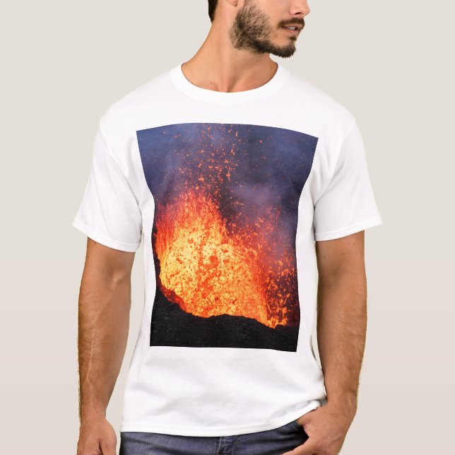 Fountain of hot lava erupts from crater volcano T-Shirt (Front)
