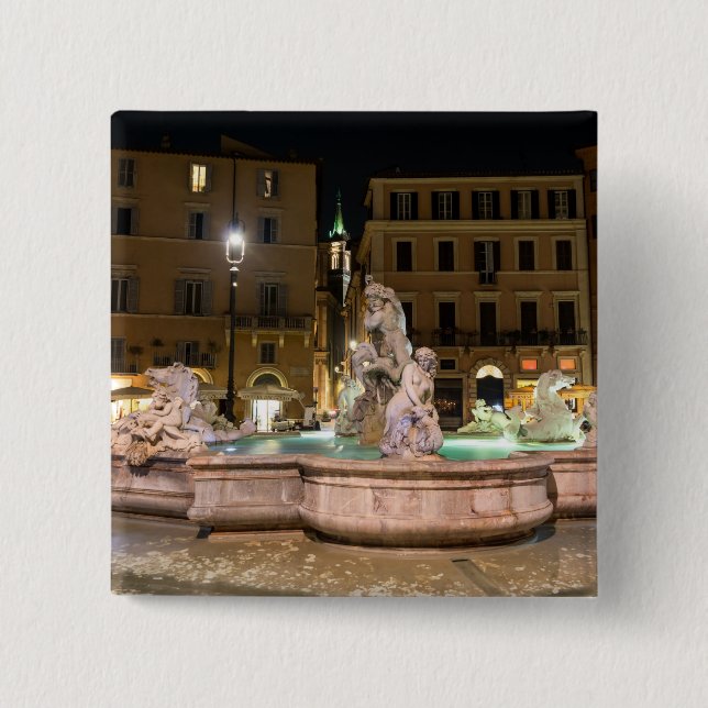 Fountain of Neptune in the Piazza Navona - Rome 15 Cm Square Badge (Front)