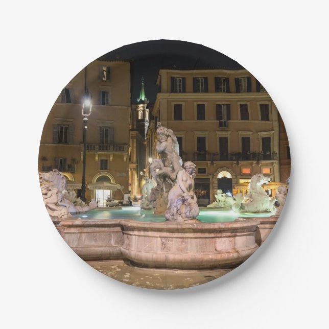 Fountain of Neptune in the Piazza Navona - Rome Paper Plate (Front)