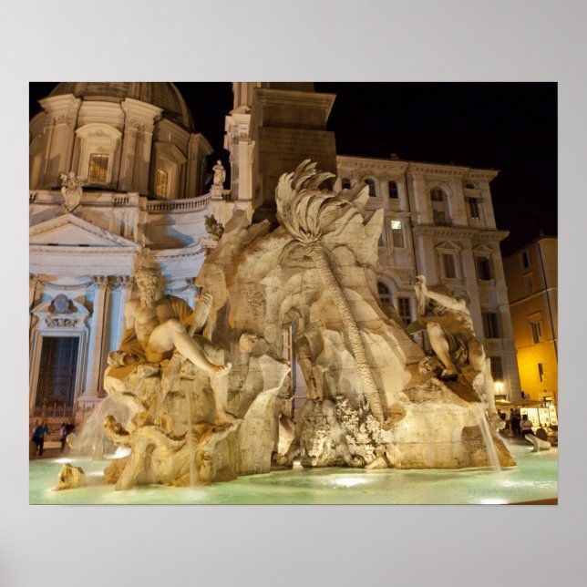 Fountain of the 4 Rivers, Piazza Navona, Rome Poster (Front)
