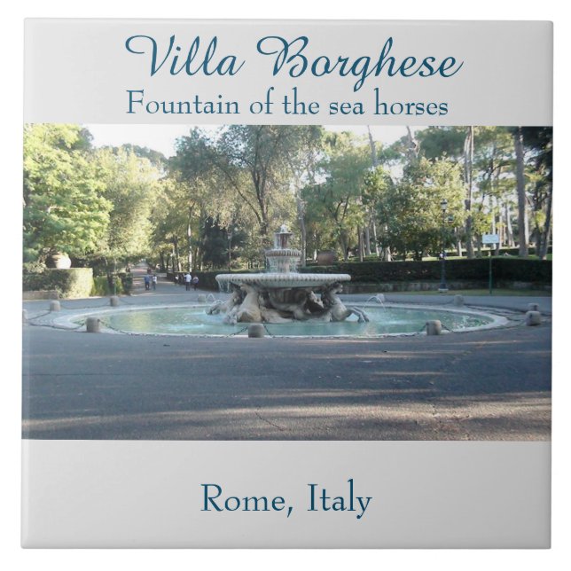 Fountain of the sea horses, Villa Borghese Garden  Ceramic Tile (Front)