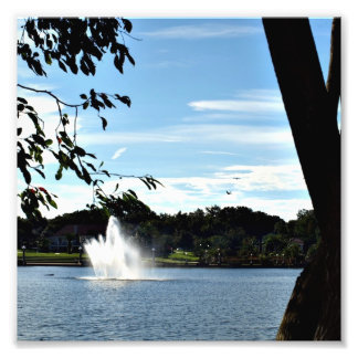 Fountain on Lake Mirror on a Photo Print