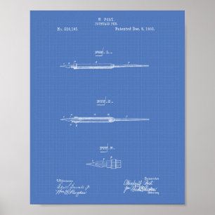 Fountain Pen 1893 Patent Art Blueprint Poster