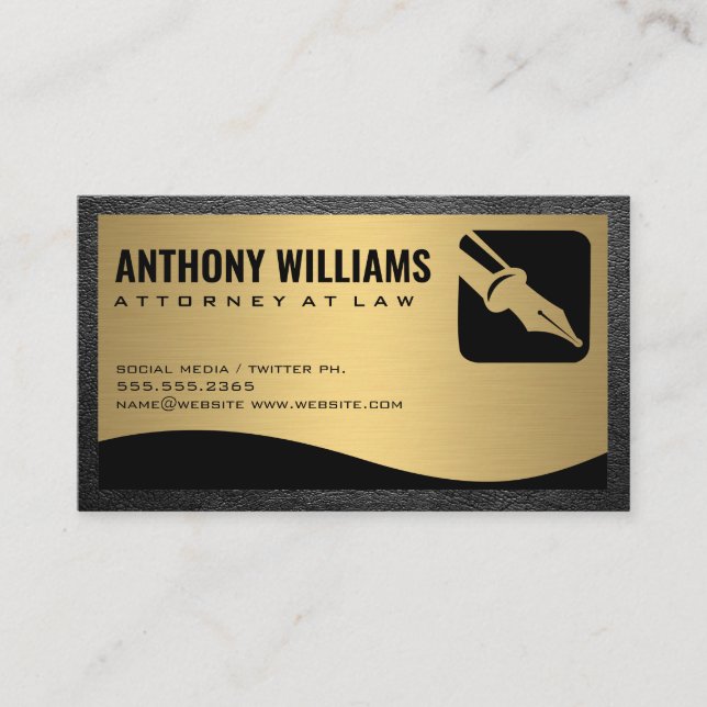  Fountain Pen Logo | Gold Metallic Leather Trim Business Card (Front)