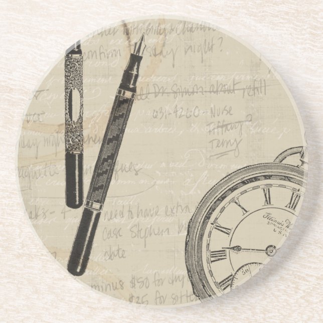Fountain Pens and Watchface with Notes Coaster (Front)