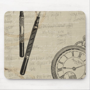 Fountain Pens and Watchface with Notes Mouse Pad