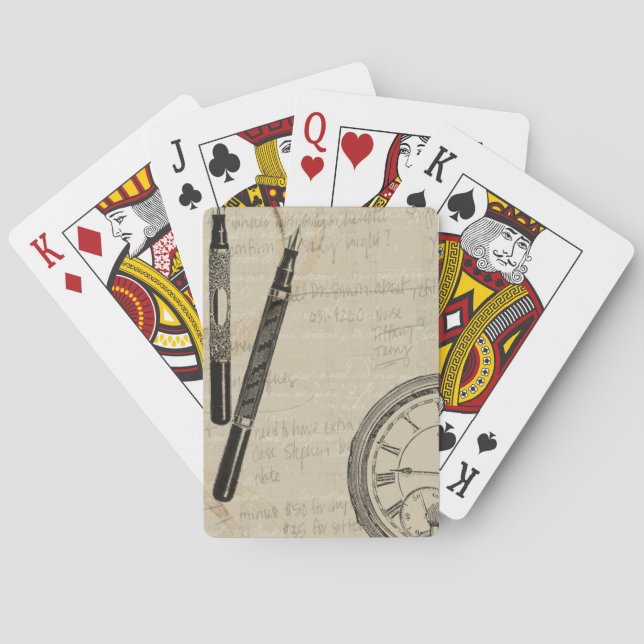 Fountain Pens and Watchface with Notes Playing Cards (Back)