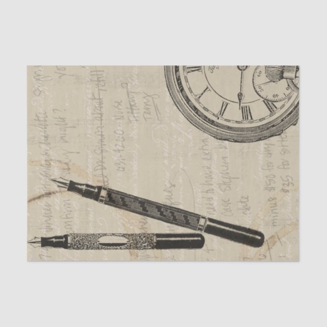 Fountain Pens and Watchface with Notes Tissue Paper (Front)