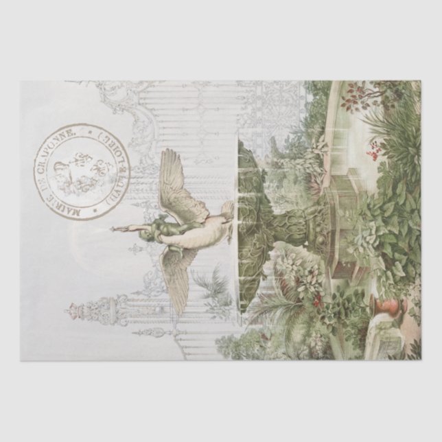 Fountain Swan Garden Vintage French Decoupage      Tissue Paper (Front)