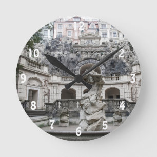 Fountain with Neptune statue in Prague Round Clock