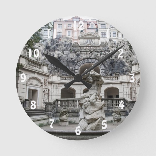 Fountain with Neptune statue in Prague Round Clock (Front)