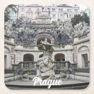 Fountain with Neptune statue in Prague Square Paper Coaster
