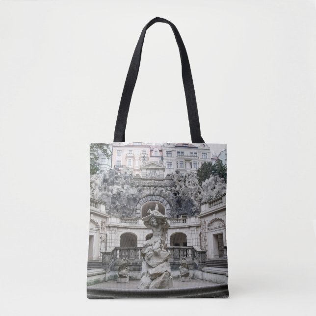 Fountain with Neptune statue in Prague Tote Bag (Front)