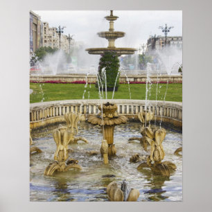 Fountains in front of the Palace of Parliament Poster