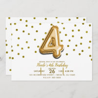 Four 4 Gold Balloon & Confetti 4th Birthday Party