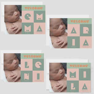 Four 4 letter name baby girl birth announcement