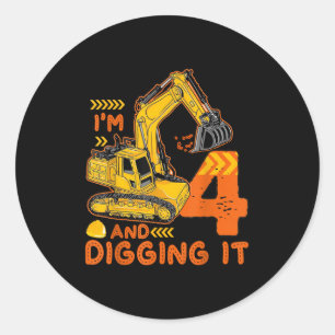 Four 4yr 4th Birthday Construction Boy 4 Years Old Classic Round Sticker