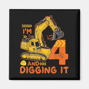 Four 4yr 4th Birthday Construction Boy 4 Years Old Magnet