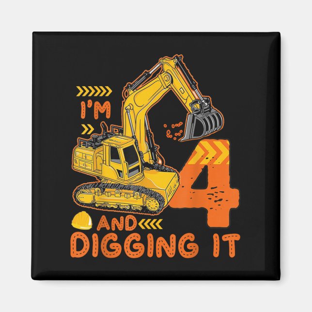 Four 4yr 4th Birthday Construction Boy 4 Years Old Magnet (Front)
