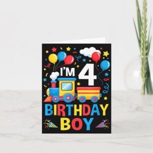 Four 4yr 4th Kids Boys Girls Train Birthday Boy 4 Card