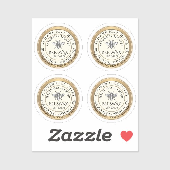 Four 7/8" Beeswax Lip Balm Labels Waterproof (Sheet)