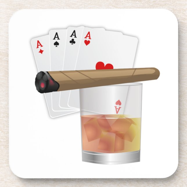 Four Aces, A Drink and A Cigar Coaster (Front)