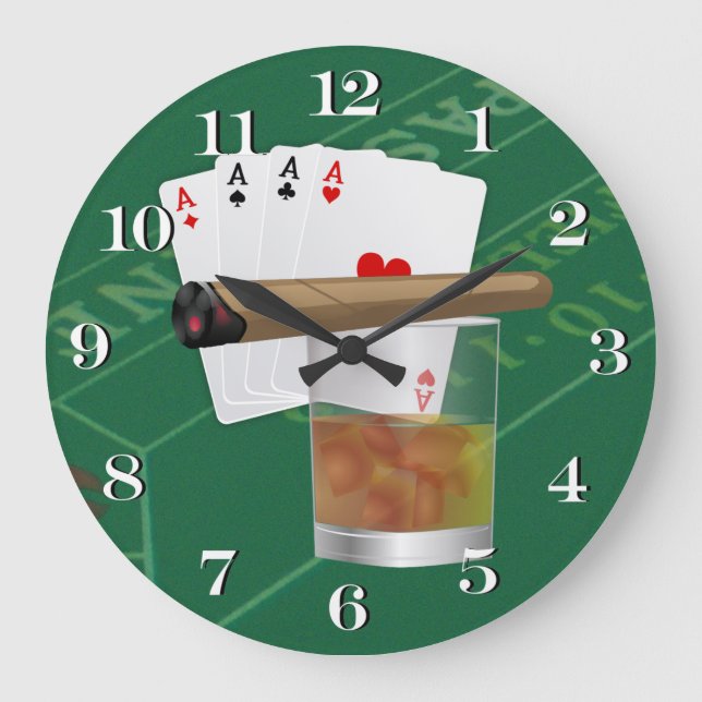 Four Aces, A Drink and A Cigar Large Clock (Front)