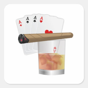 Four Aces, A Drink and A Cigar Square Sticker
