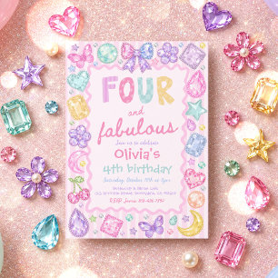 Four And Fabulous Whimsical Gemstone 4th Birthday Invitation