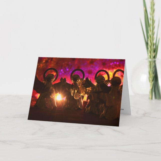 Four angels for a bright light and red background holiday card (Front)