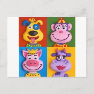 Four Animal Faces Postcard