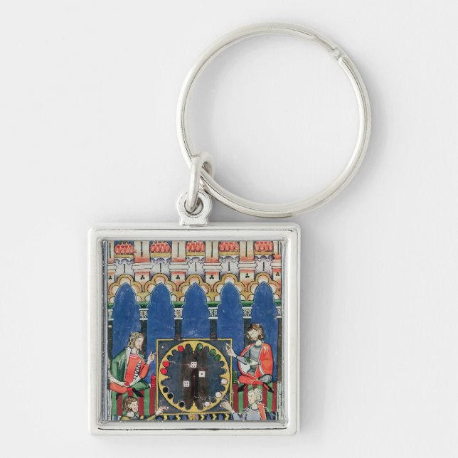 Four Arabic Backgammon Players Key Ring (Front)