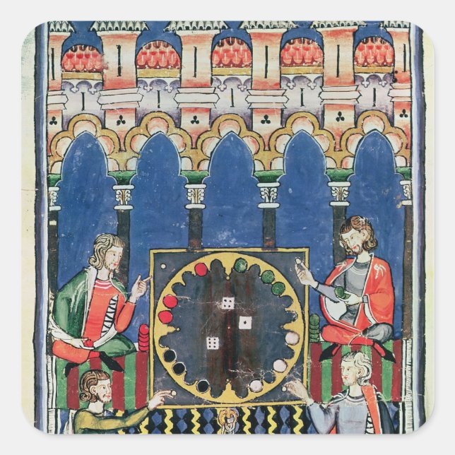 Four Arabic Backgammon Players Square Sticker (Front)