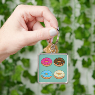 Four Assorted Doughnuts Pattern Key Ring