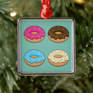 Four Assorted Doughnuts Pattern Metal Ornament
