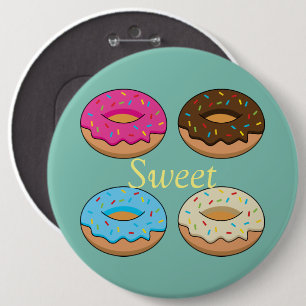 Four Assorted Doughnuts Pattern Personalise 6 Cm Round Badge