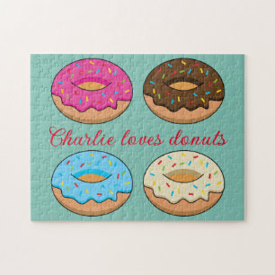 Four Assorted Doughnuts Pattern   Personalise Jigsaw Puzzle