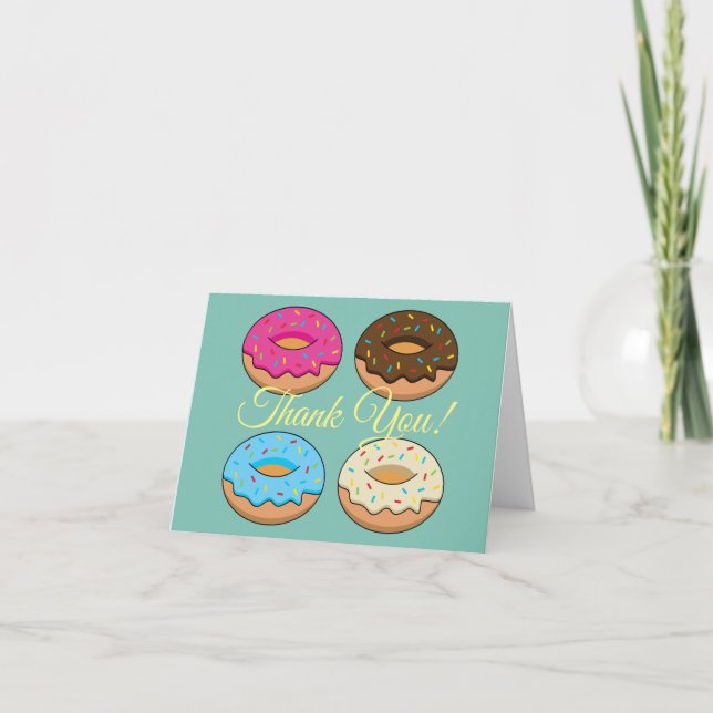 Four Assorted Doughnuts Pattern | Personalise Thank You Card (Front)