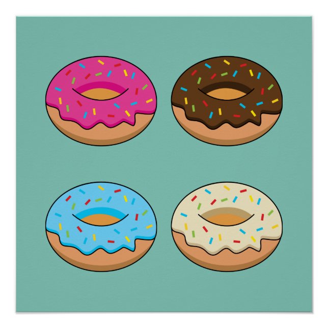 Four Assorted Doughnuts Pattern Poster (Front)