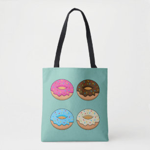 Four Assorted Doughnuts Pattern Tote Bag
