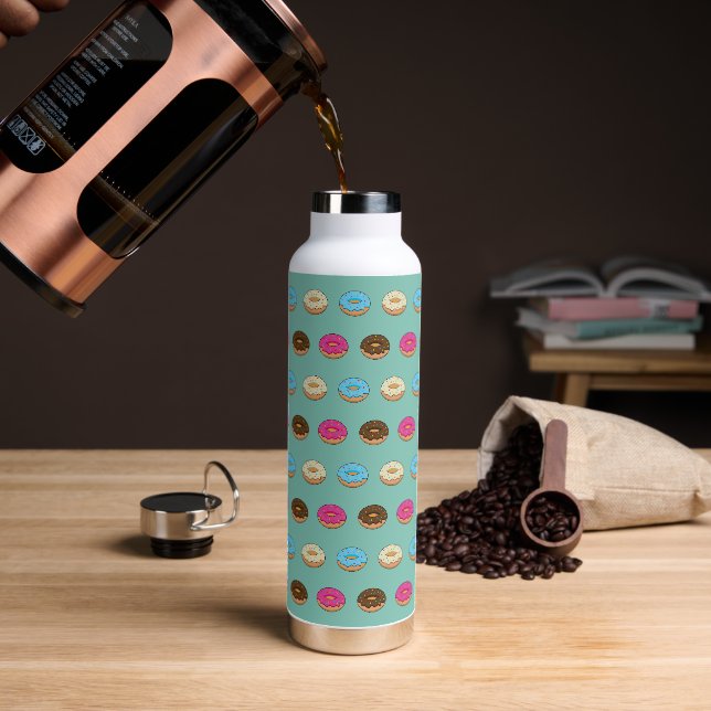 Four Assorted Doughnuts Pattern Water Bottle (Coffee)