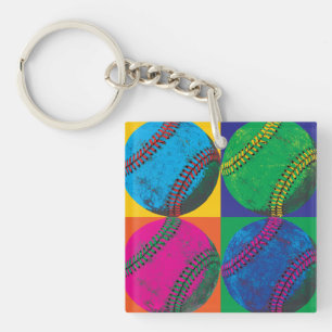 Four Baseballs in Different Colours Key Ring