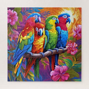 Four beautifully detailed parrots jigsaw puzzle