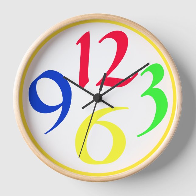 Four big coloured numbers, yellow border clock (Front)
