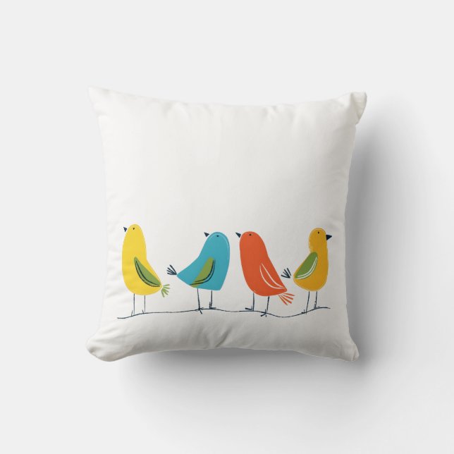 Four Birds of Different Feathers Flock Together Cushion (Front)