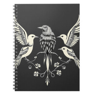 Four Birds on a Branch Illustration Notebook