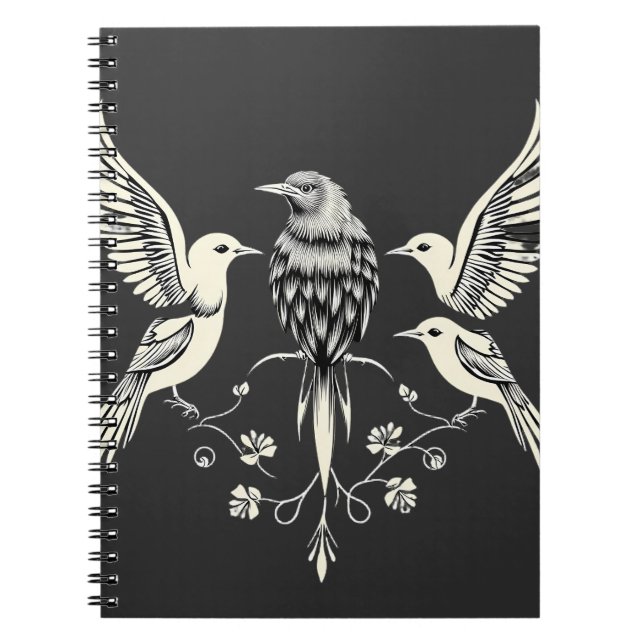 Four Birds on a Branch Illustration Notebook (Front)