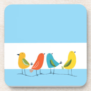 Four Birds Perched on a Twig Coaster