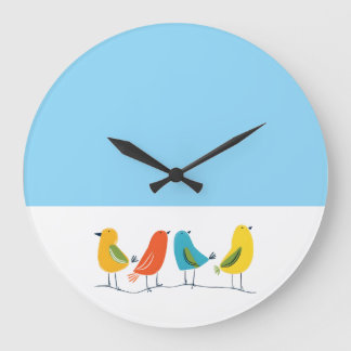 Four Birds Perched on a Twig Large Clock